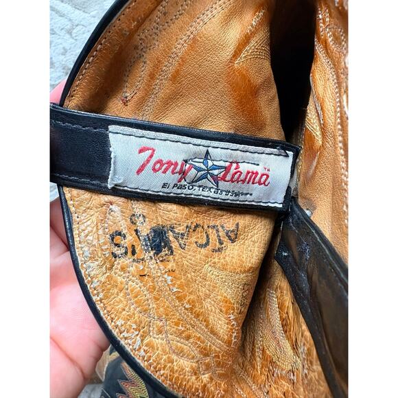 Vintage Tony Lama 6184 Pecan Taurus Shoulder Cowboy Boots Men\'s Size 10
